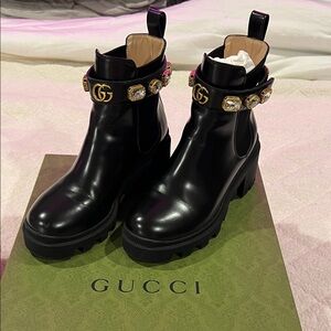 Gucci Black Ankle Boots 36 1/2 EUC Rhinestone